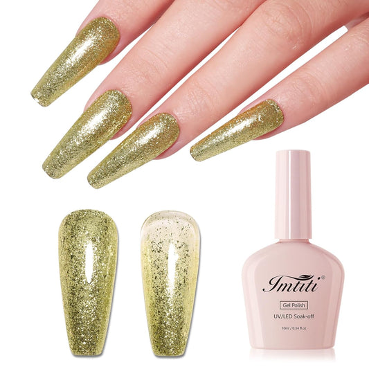 Imtiti 10ml Green Yellow Glitter Gel Nail Polish Long Lasting Soak Off UV Led Christmas Gel Polish Salon DIY at Home Gift for Women 1Pcs