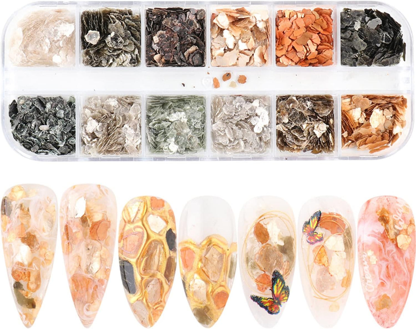 Mica Marble Nail Art Flakes, Holographic Japanese Style 3D Nail Glitter Sequins Design, 3D Mica Marble Nail Slices Acrylic Nails Supplies for Women Manicure Charms Decorations, DIY Resin Nail Art Tips