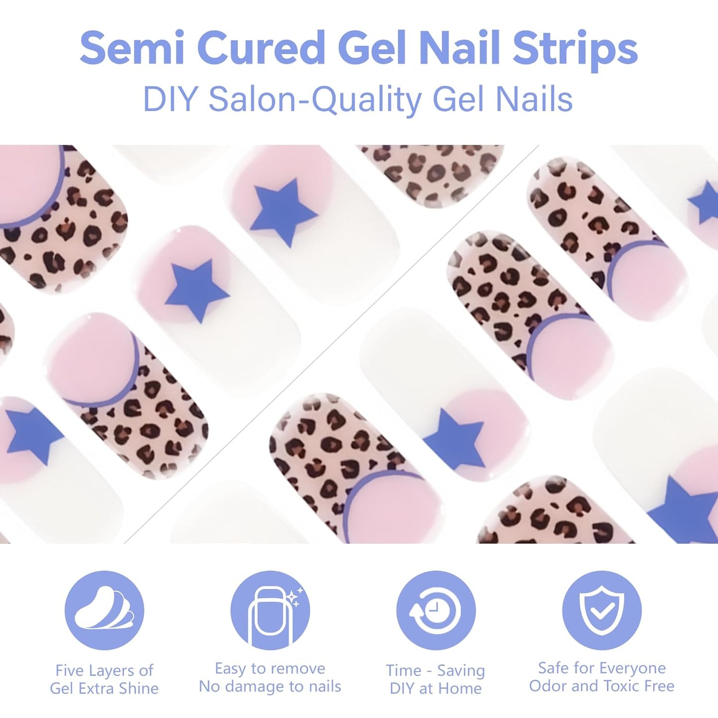 Semi Cured Gel Nail Strips-Salon Quality Semi-Cured Gel Press On Nails Stickers Strengthening Quick DIY Nail Art Manicure Kits for Women at Home(Jungle Constellation)