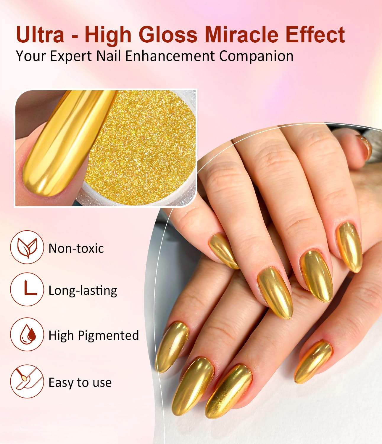 Gold Chrome Nail Powder 4 PCS - Metallic Mirror Nail Art Pigment for Gel Polish Decoration,Resin Craft Festival Chrome Powder,Includes Blue Purple Colors