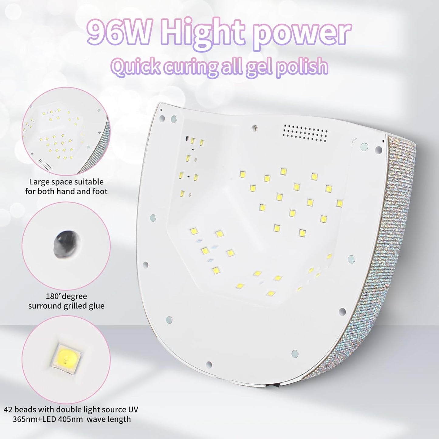 96W UV LED Cordless Nail Lamp,Nail Dryer with 42 Beads,UV Light for Gel Nails Manicure for Fingernails & Toenails,Professional LED Nail Lamp for Salons with 4 Timers and Smart Sensor (Diamond)