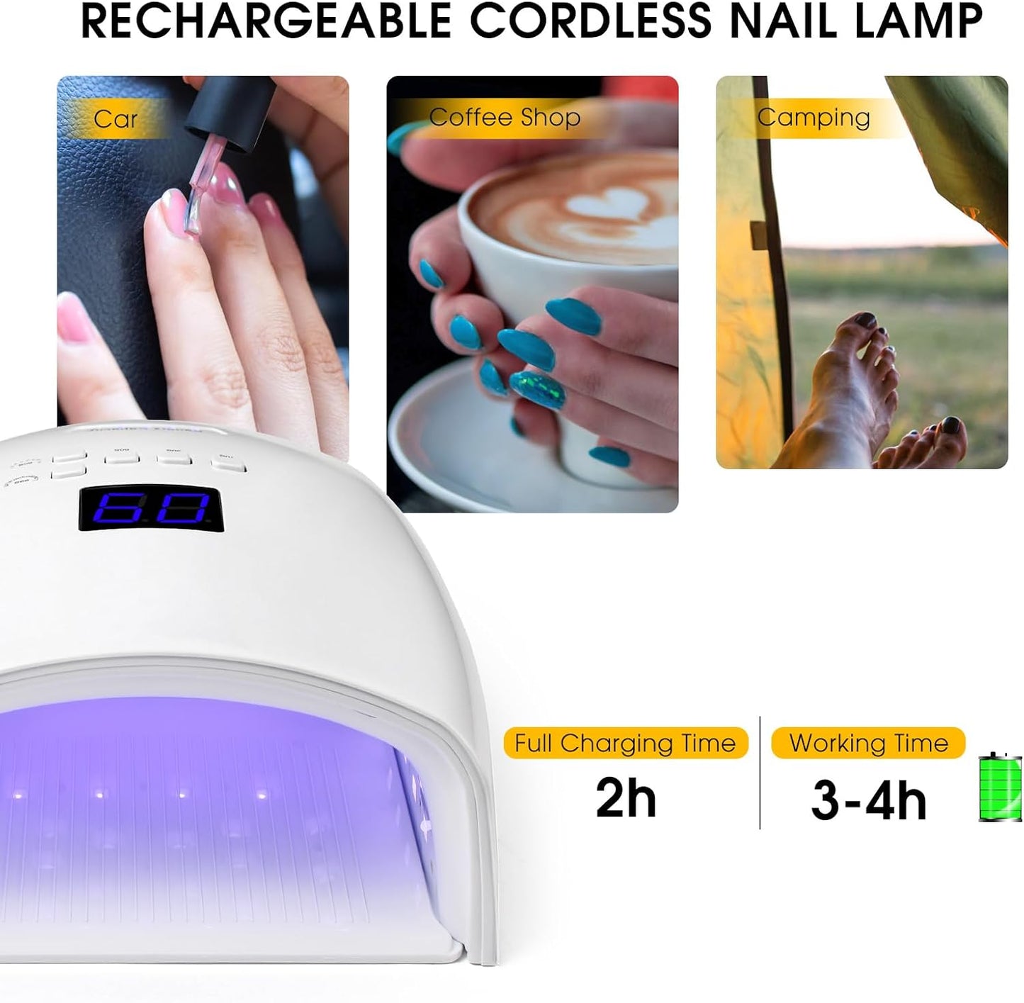 48W Professional Rechargeable UV/LED Nail Lamp, Cordless Gel Nail Dryer with Auto Sensor & Digital Display, 4 Timer Setting Quick Curing Light for Home Salon