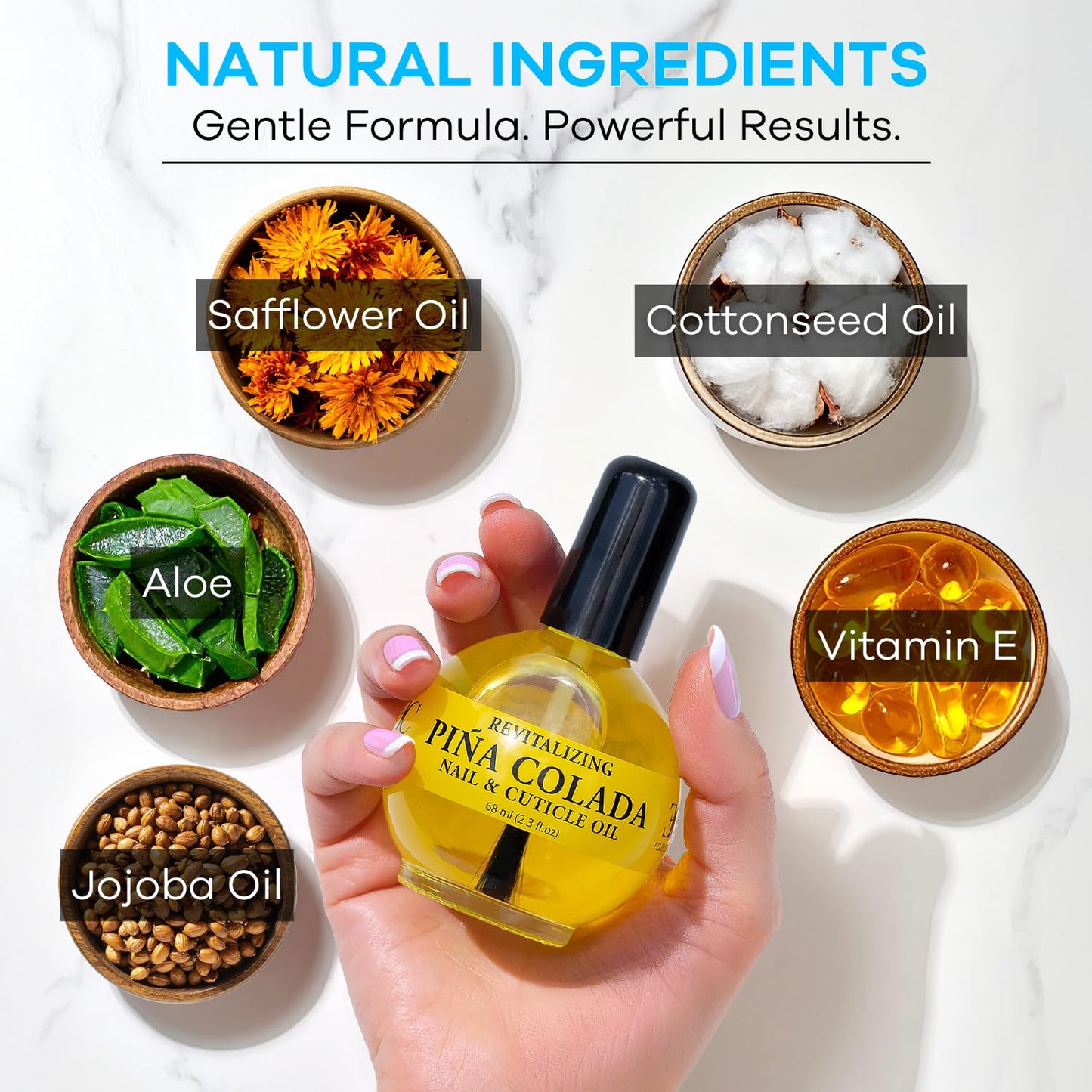 ELLIE CHASE Moisturizing Cuticle & Nail Care Oil 2.3 Fl Oz - Pina Colada Scented – Infused with Jojoba Oil, Aloe, Vitamin E – Nail & Cuticle Hydration, Repair, Moisturizer, Strengthener, Growth