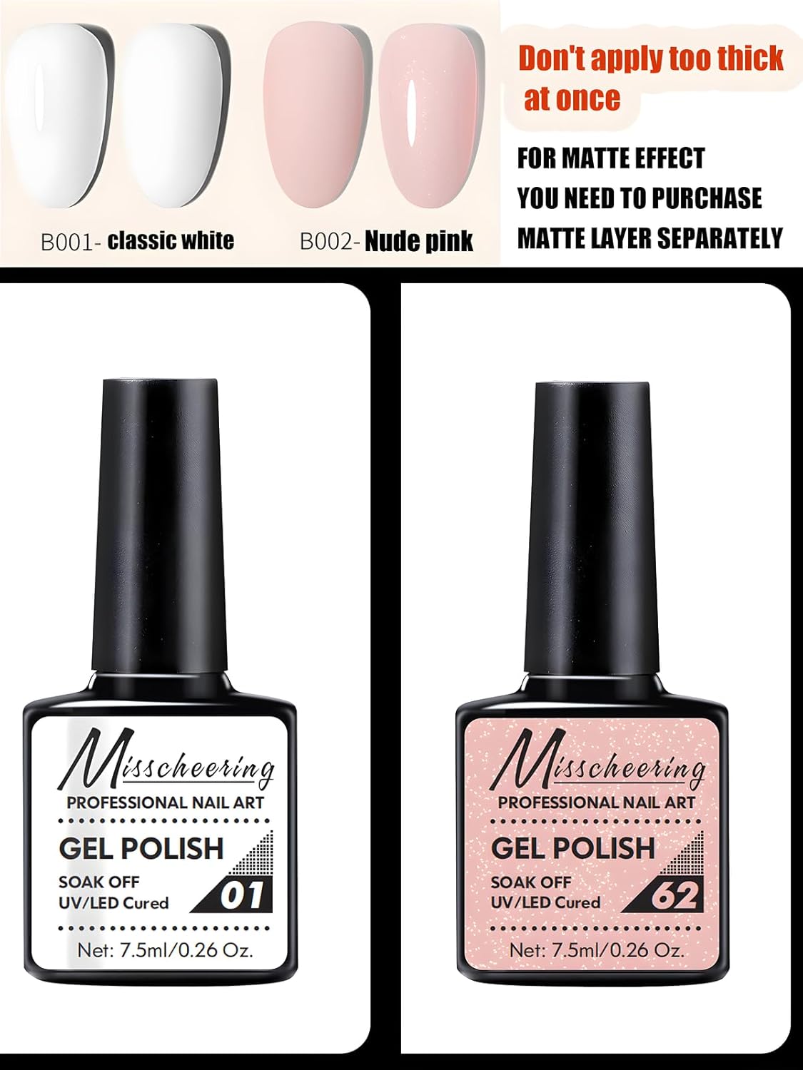 Gel French Manicure Kit, Gorvalin Glitter Nude Pink & White UV French Tip Gel Nail Polish Stamper Brushes Dotting Pens French Tip Tool Kit for French Nail Art DIY Design