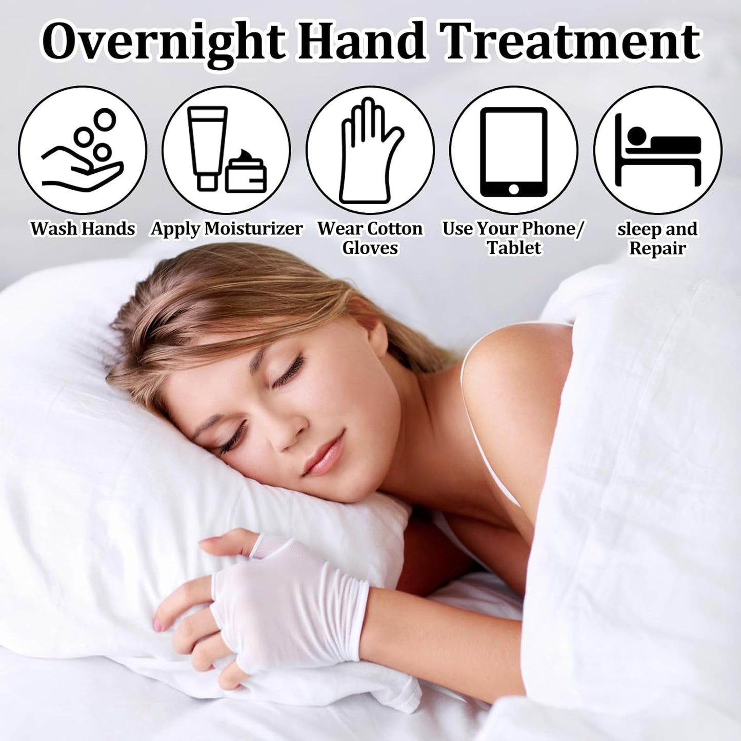 6 Pairs of Cotton Gloves for Dry Hands Sleeping, White Cotton Fingerless Moisturizing Gloves for Women, Fingerless Touchscreen Design for Sleeping Eczema Spa Treatment Overnight Hydration Unisex