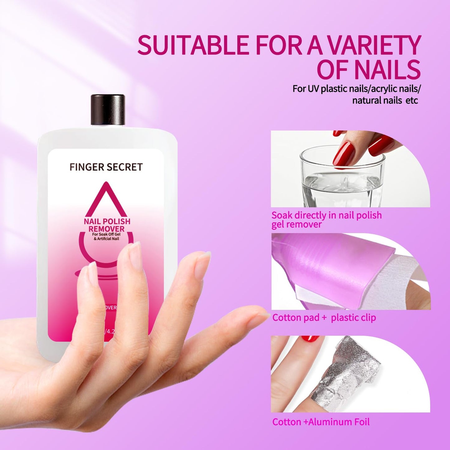 FINGER SECRET Nail Remover Polish 120ml,Gel Nail Remover Polish,Professional Gel Polish Remover for Nails Quickly & Easily & Effectively Remove Gel Polish