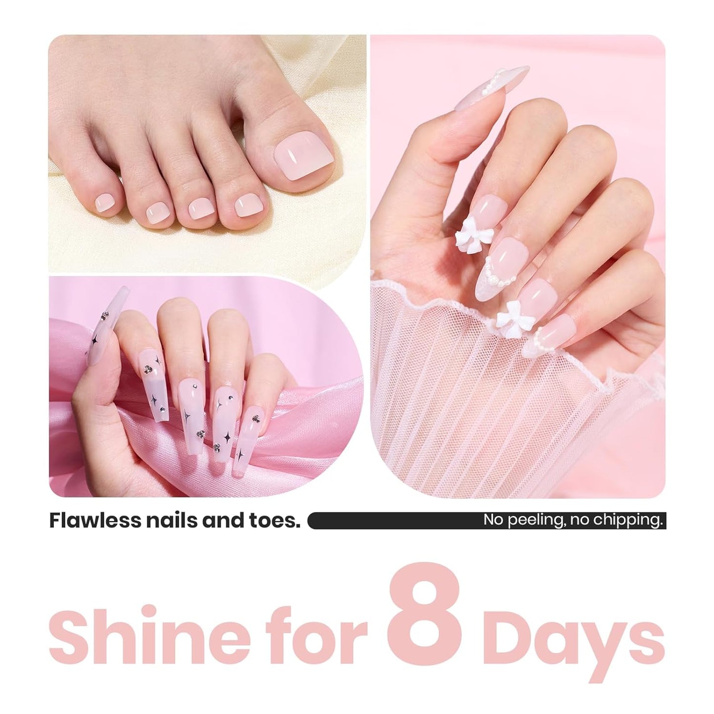 Beetles Nail Concealer - 2 In 1 Light Pink Jelly Nail Polish Nail Strengthener and Growth Fast Dry Quick Jelly Natural Nail Strengthener and Growth Treatment for Thin and Damaged Nails,0.51 FL OZ