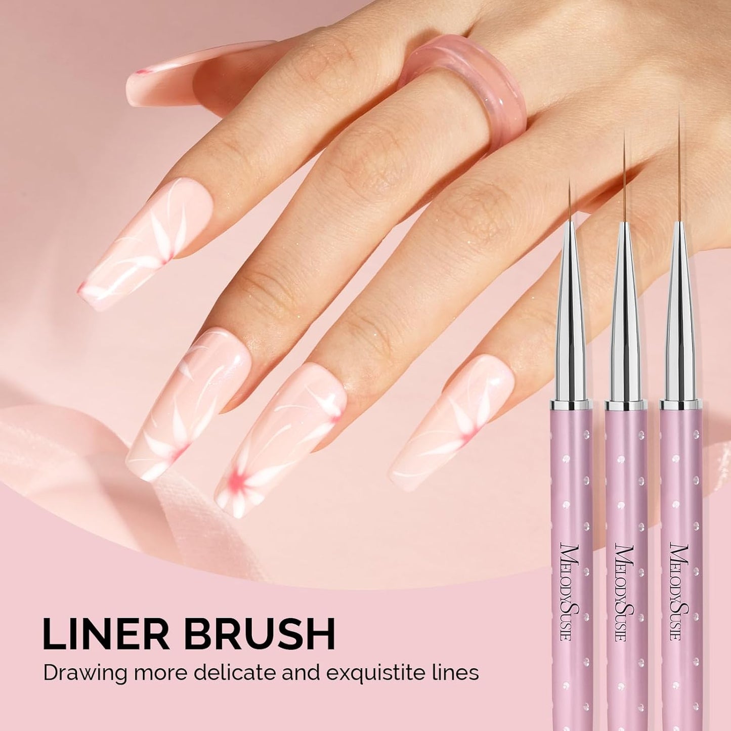 MelodySusie 6pcs Nail Art Brushes Set, Professional Pen Nail Gel Brush, Nail Extension and Builder Brush, Liner Brush 3 Sizes, Fashion Design for Home DIY Salon Use, Rose Gold