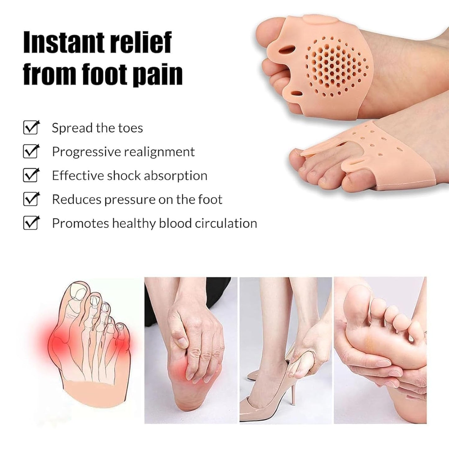 4 Pairs Silicone Toe Separator,2025 New Toe Separators for Women& Men,Gel Toe Spacers for Overlapping Toes, Breathable Foot Corrector, Bunion Relief and Alignment (Pink)