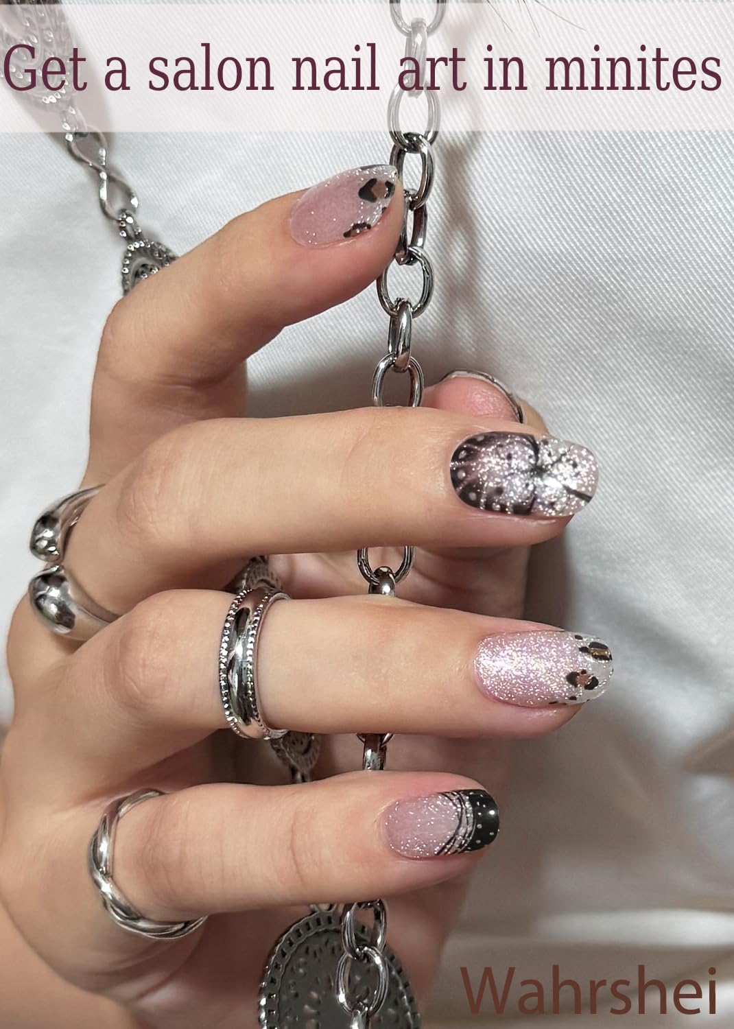 Semi Cured Gel Nail Strips, French Leopard, Cat Eye 20pcs Adhesive UV Sticker, Wraps for Home Manicure DIY