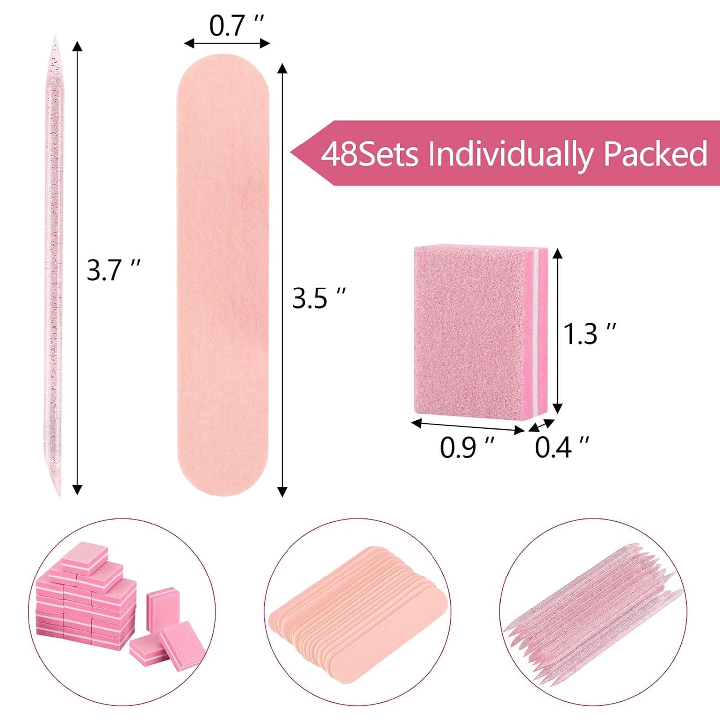 48 Sets Disposable Manicure Kit, Individually Package Nail Kit,Manicure Set with Mini Nail File,Mini Nail Buffer,Nail Stick for Salon Home