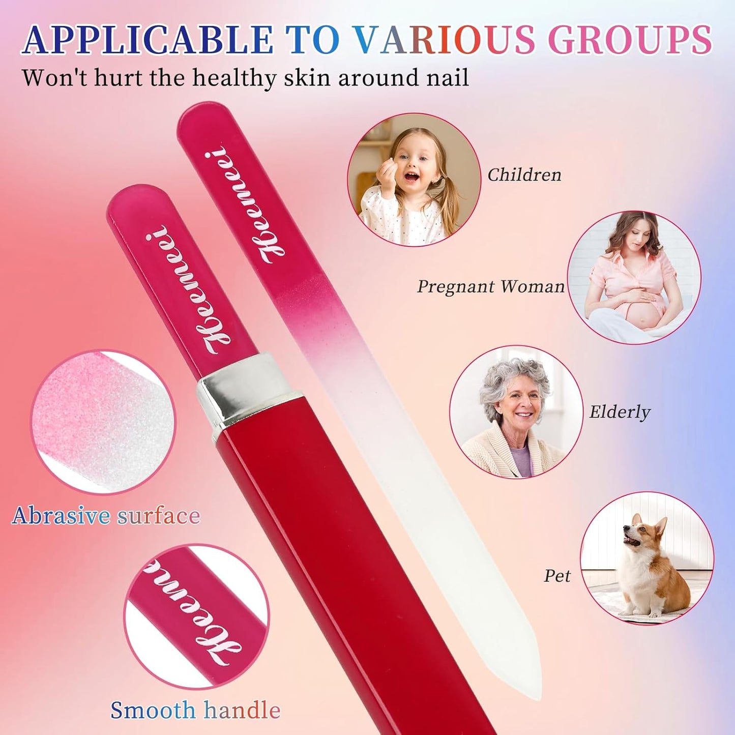 4 Pack Double Sided Glass Nail File With Case - 180/320 Grit for Natural Nails, Fingernails, Crystal Files for Women Pedicure
