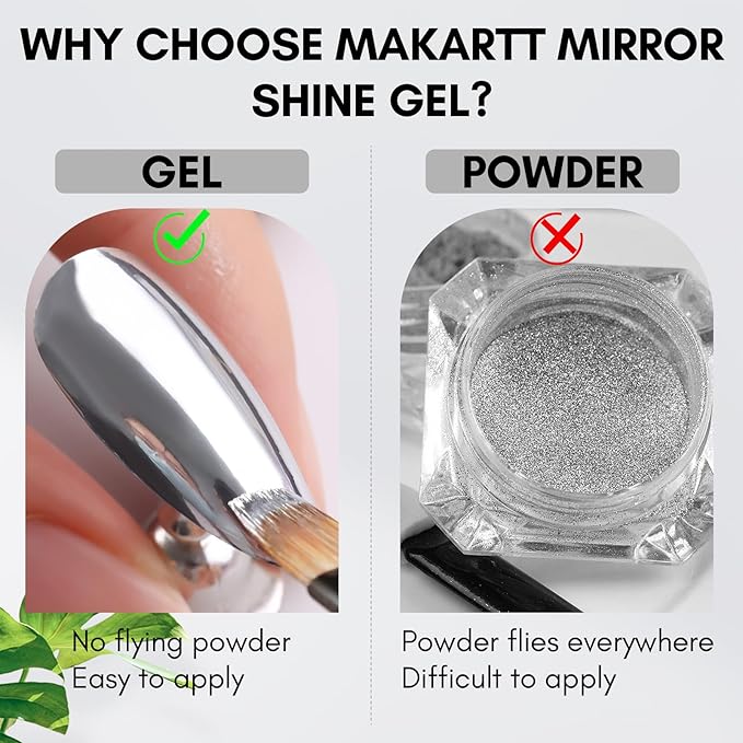 Makartt 8ml Mirror Shine Gel- Metallic Gel Nail Polish, Silver 3D Metal Painting for Nail Art Soak off UV/LED Glossy Mirror Effect Nail Glue for Home Salon DIY Manicure