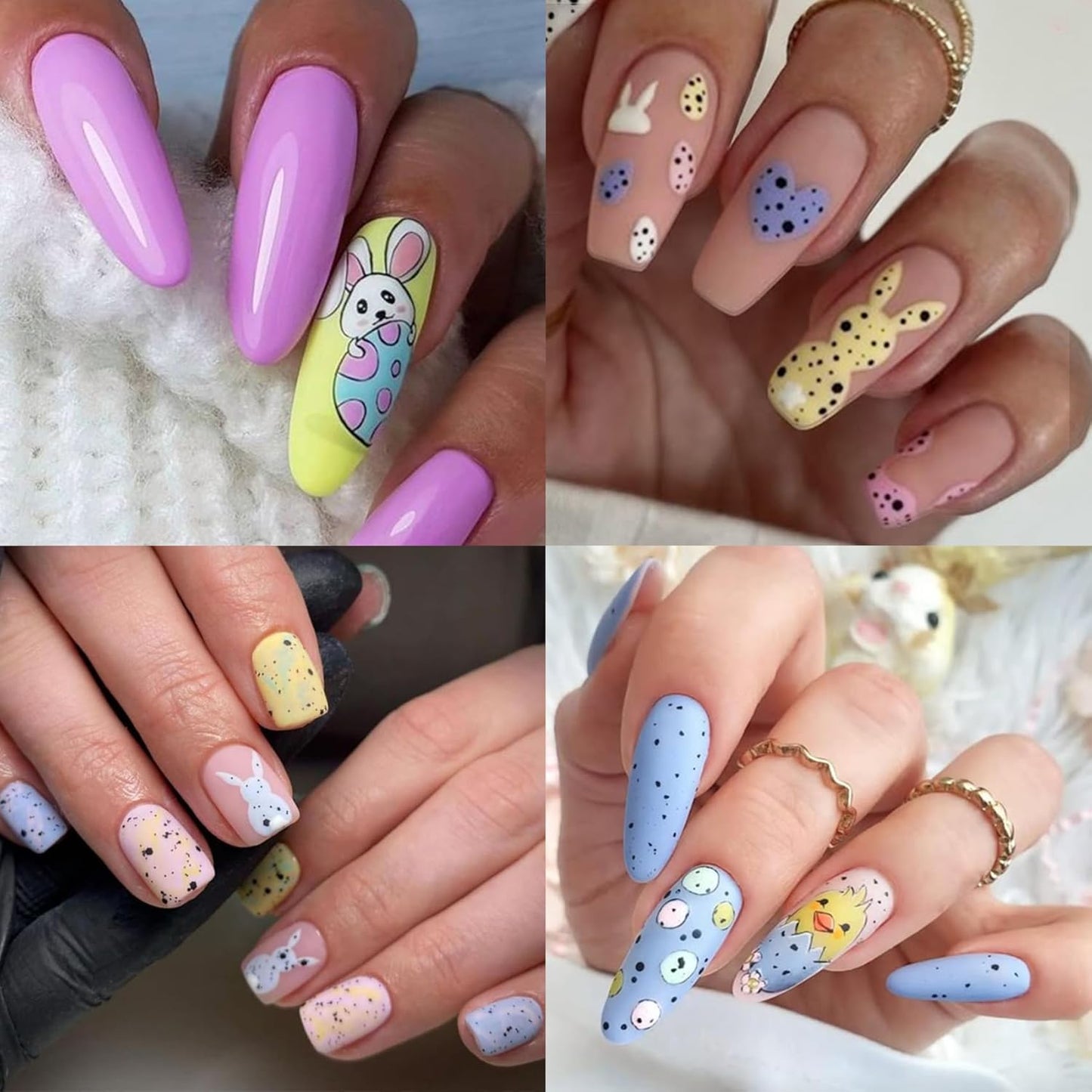 Easter Nail Art Stickers - Bunny Eggs Chick Self-Adhesive 3D Nail Decals for DIY Spring Holiday Floral Rabbits Carrot Manicure (3 Sheets)