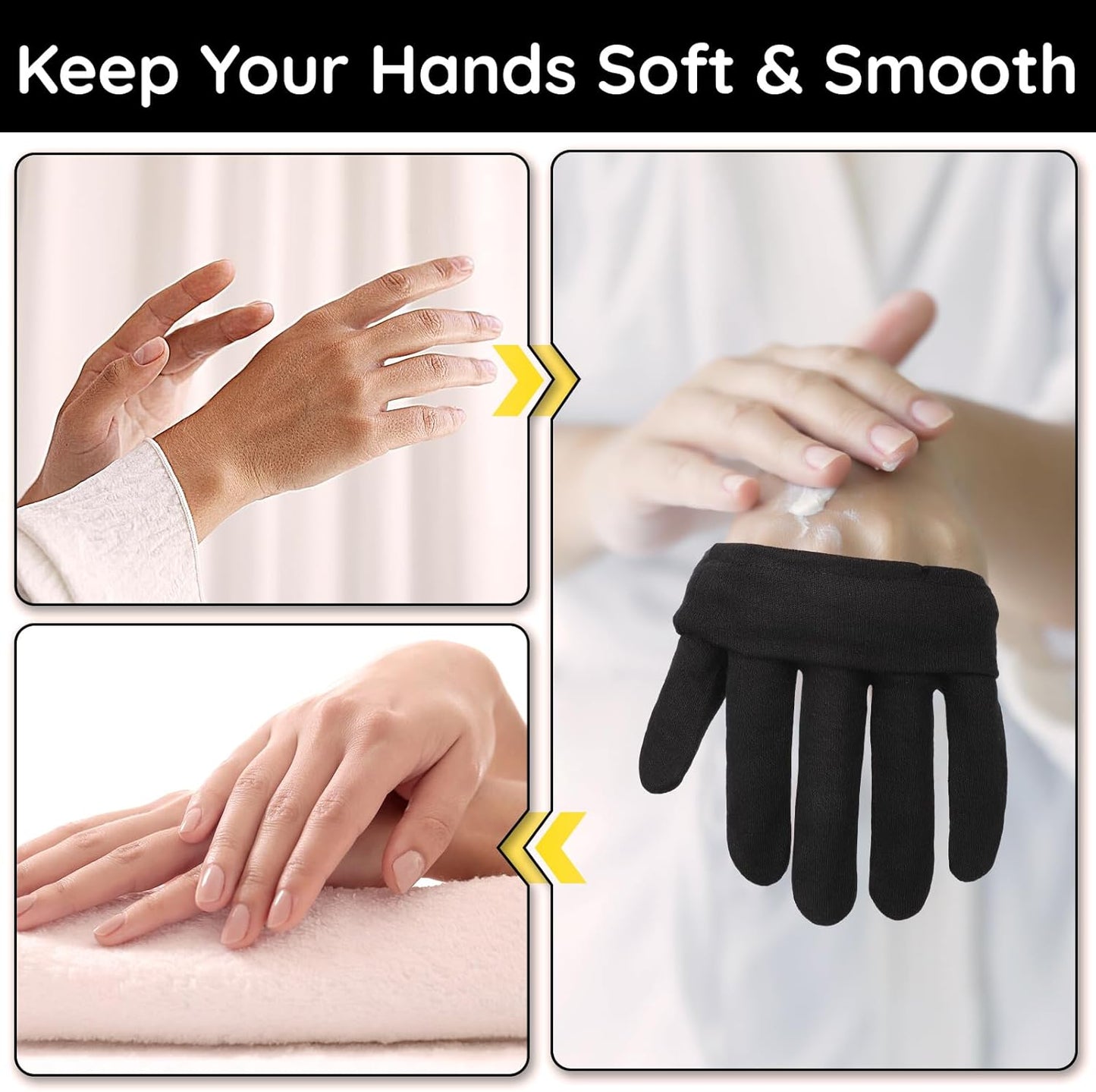 Segbeauty 36 Counts Gel Lotion Cotton Gloves Black for Dry Hands Overnight, 18 Pairs Bulk Hand Moisturizing Gloves Overnight, Hand Care Reusable Soft Moisture Cotton Glove for Working Women Men Medium