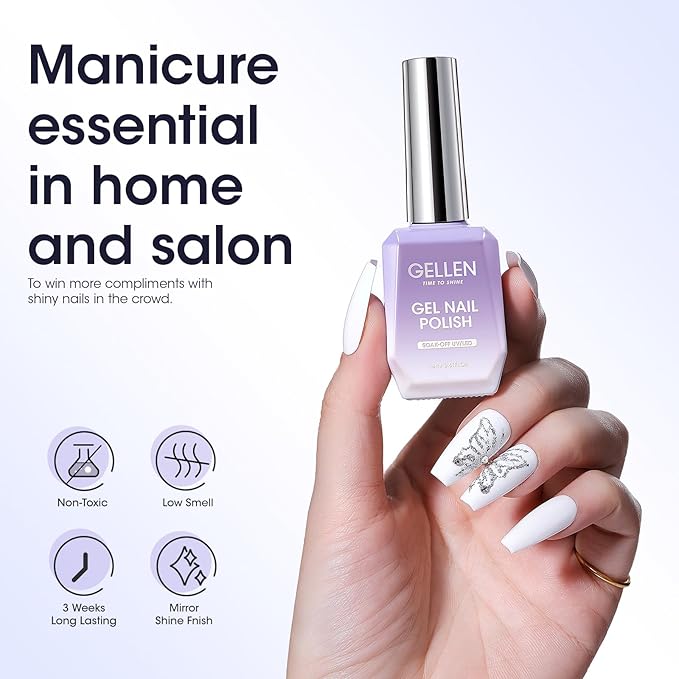 GELLEN White Gel Nail Polish, 18ml Milky White Gel Polish Soak off U V Light Cured Long-wear Mirro Shine Gel Polish for French Tip, Color No.108