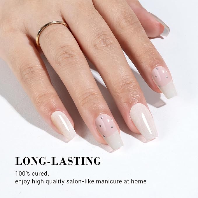 MelodySusie 30PCS Semi Cured Gel Nail Strips (Pearl White French Tips), Works with Nail lamp, Salon Quality, Long Lasting, Easy to Apply and Remove, Includes 2 Prep Pads, Nail File and Wooden Stick