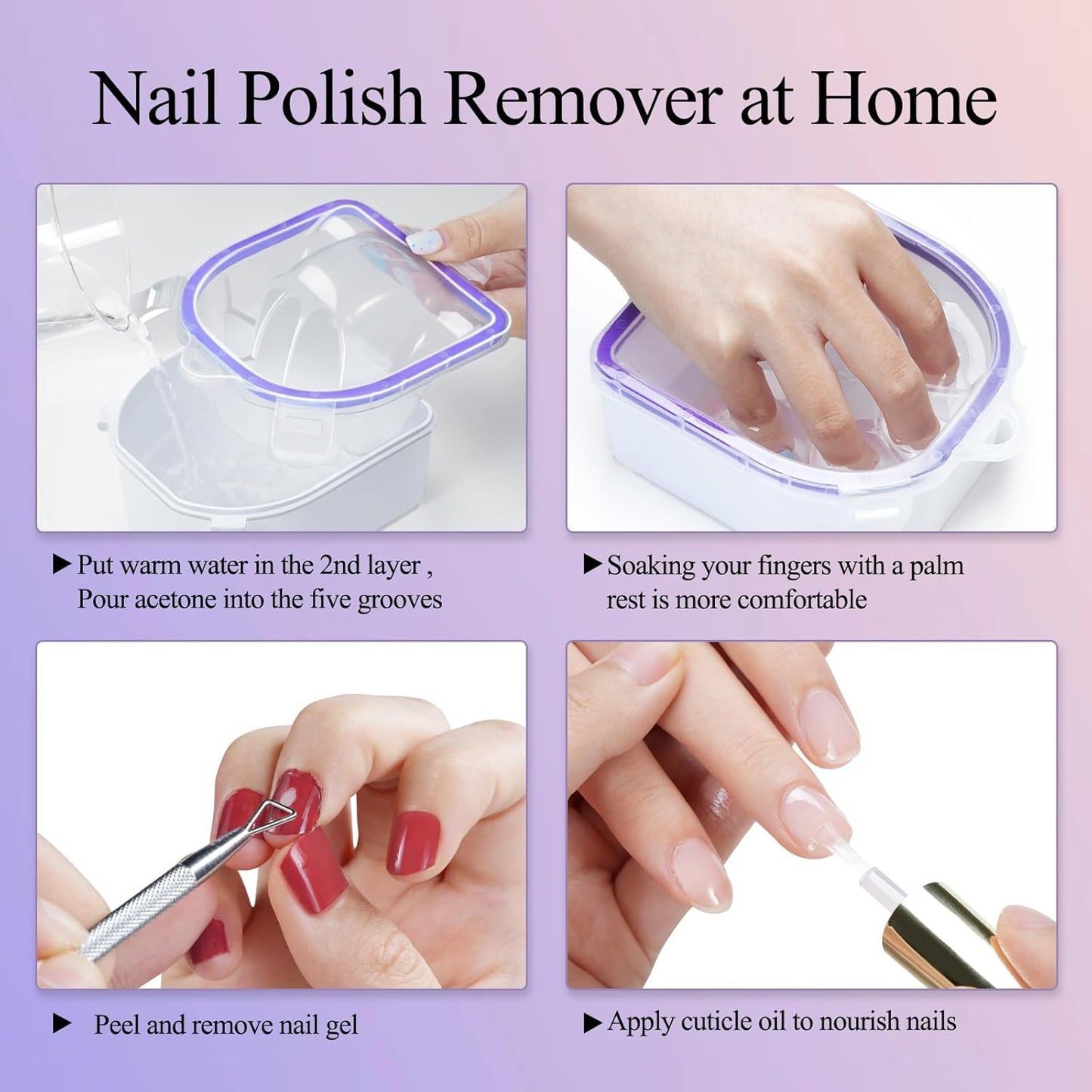 Nail Soaking Bowl, IKOCO Gel Nail Polish Remover Kit with Manicure Bowl, Cuticle Oil, Easily Soak off Dip Powder Remover for Salon-Quality Results at Home, Purple