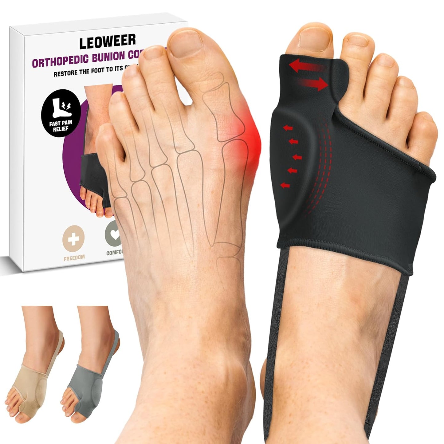 Bunion Corrector Sleeve, Breathable Bunion Big Toe Alignment Splint with Anti-Slip Heel Grip,4 Sizes,Extra Thick Gel Pads & Adjustable Straps for Hallux Valgus Comfort.