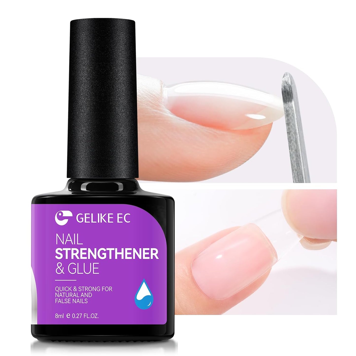 Gelike EC Pro Nail Glue & Strengthener: Clear 6-in-1 Nail Adhesive for Repair - Strengthening & Protein Repair - Perfect for Home & Salon Use - UV Needed