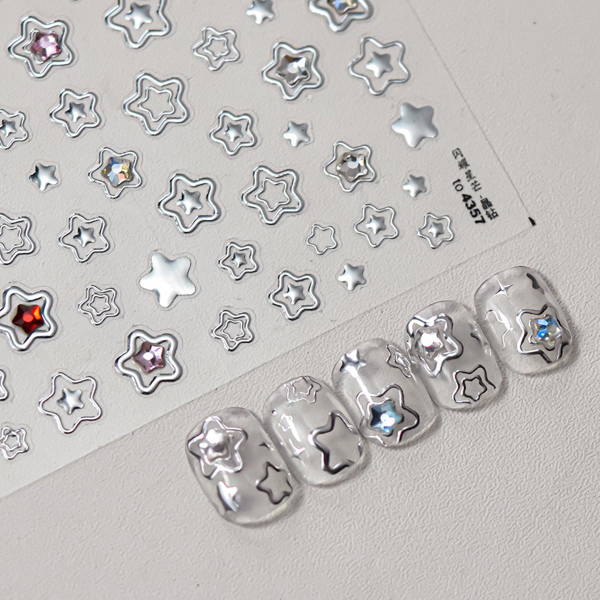Star Nail Art Stickers Decals Shiny Silver Star 5D Embossed Nail Decals with Crystal, 1PCS Hollowed Stars Self-Adhesive Nails Design Manicure Sliders Y2K Nail Art Supplies for Women DIY Decorations