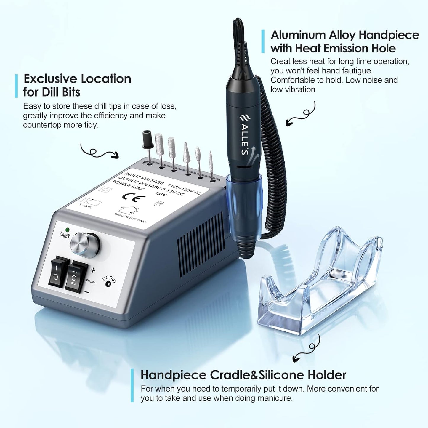 Professional Nail Drill Machine 20000 RPM Efile Electric Nail Filer Kit for Finger Toe Nails, Acrylic Gel Nails, Manicure Pedicure Drill with 6Pcs Nail Bits, 106Pcs Sanding Bands - Grey