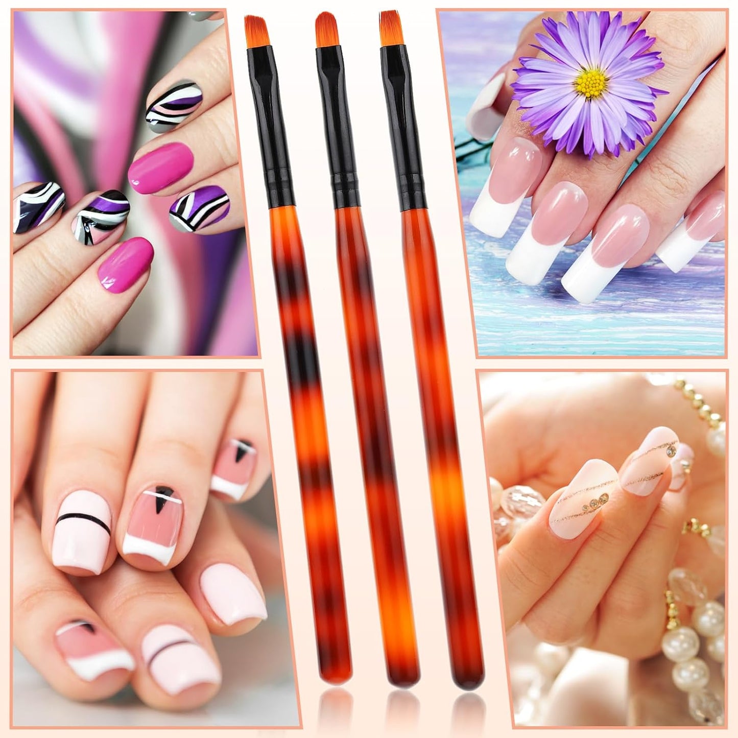 cobee Nail Art Clean Up Brushes, 3 Pcs Nail Polish Remover Brush Nail Polish Cleaning Brush Professional Nail Art Painting Pen Nail Design Tool for Manicure Mistake Cleaning (Round, Angled, Flat)