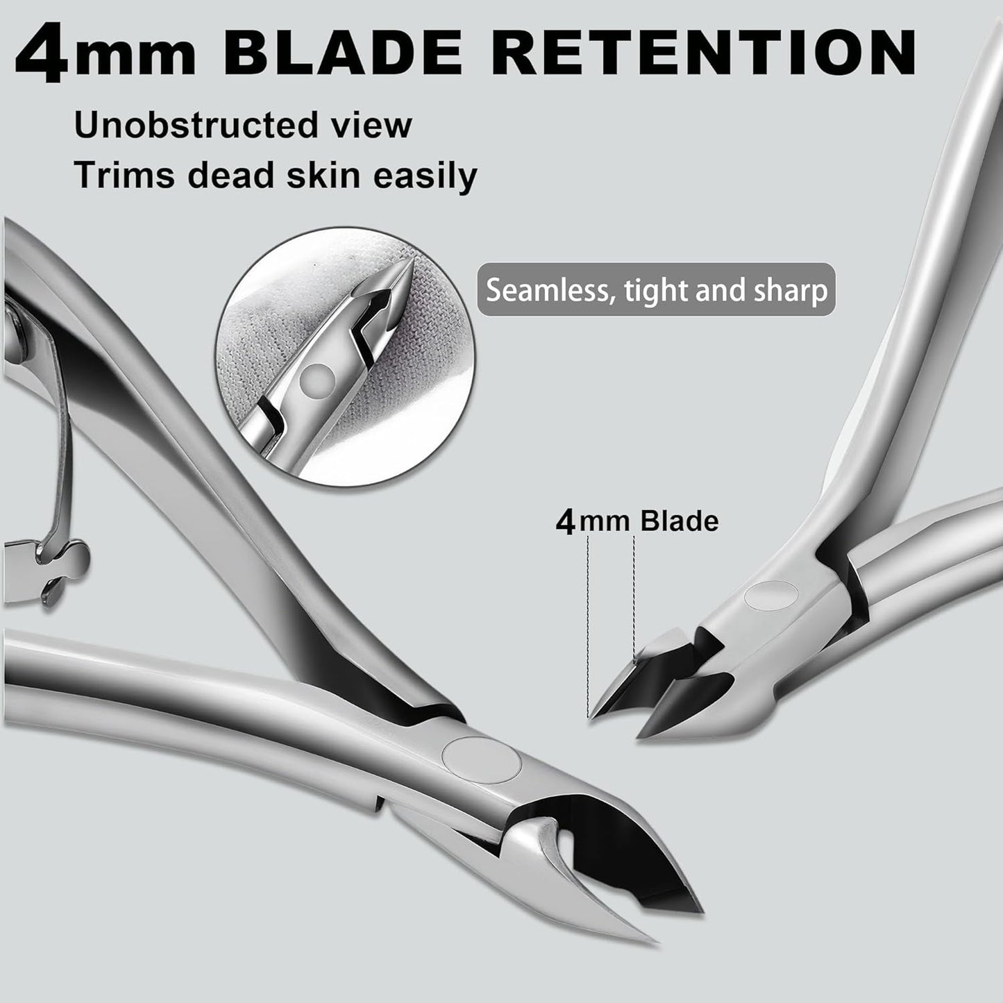 Cuticle Nippers, Professional Accurate Fast Sharp Small Jaw Cuticle Cutters, Nail Cuticle Cutting Pliers, Nail Dead Skin Remover Tool,Stainless Steel Cuticle Trimmer, Silver, Jaw 4mm