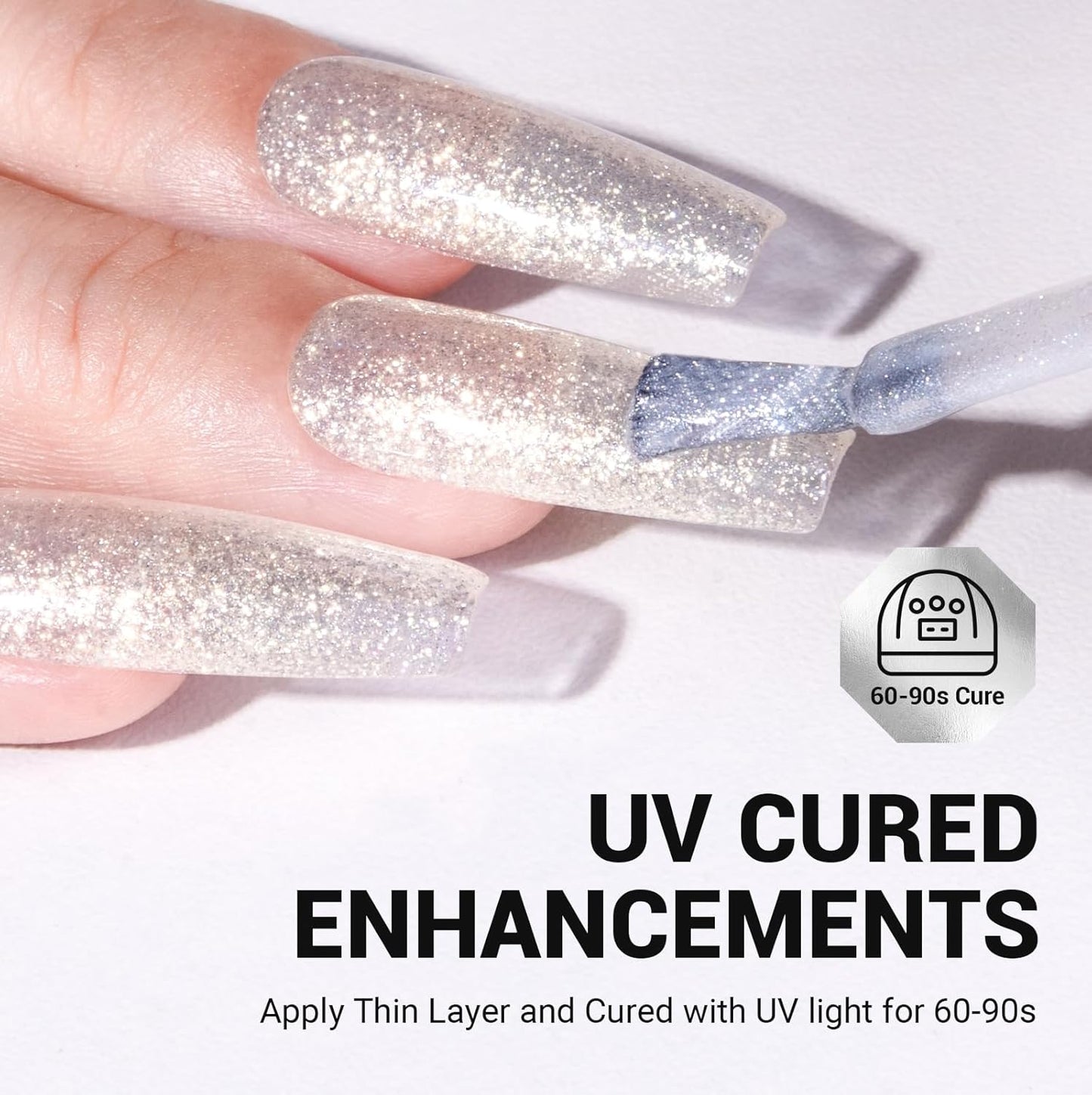 MelodySusie White Glitter Gel Polish, 15ml Translucent Jelly Glitter White Nail Polish Sparkle Gel Color Z053, Soak Off UV LED Nail Lamp Nail Art Starter Manicure DIY at Home 0.5 Fl Oz