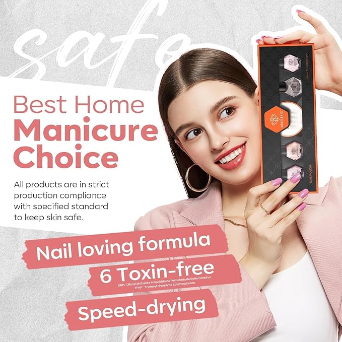 modelones Nail Polish Set with 42 Pcs Remover Pad with Top and Base Coat, 3 Colors Nude Grey Glazed Pearl Pink Iridescent Mini Quick Dry Nail Polish Kit DIY Home Salon Nail Art Gift for Women Girls