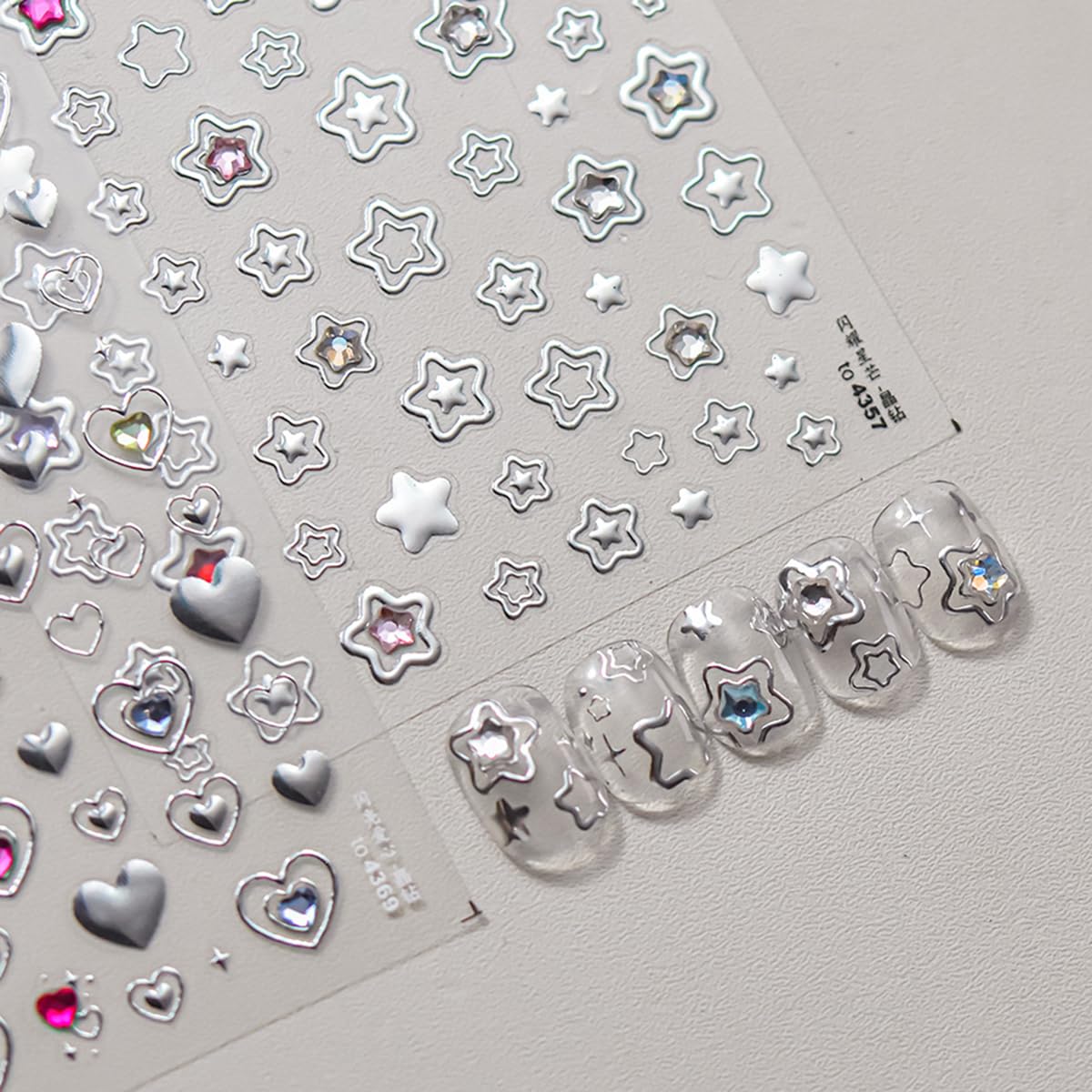 Star Nail Art Stickers Decals Shiny Silver Star 5D Embossed Nail Decals with Crystal, 1PCS Hollowed Stars Self-Adhesive Nails Design Manicure Sliders Y2K Nail Art Supplies for Women DIY Decorations