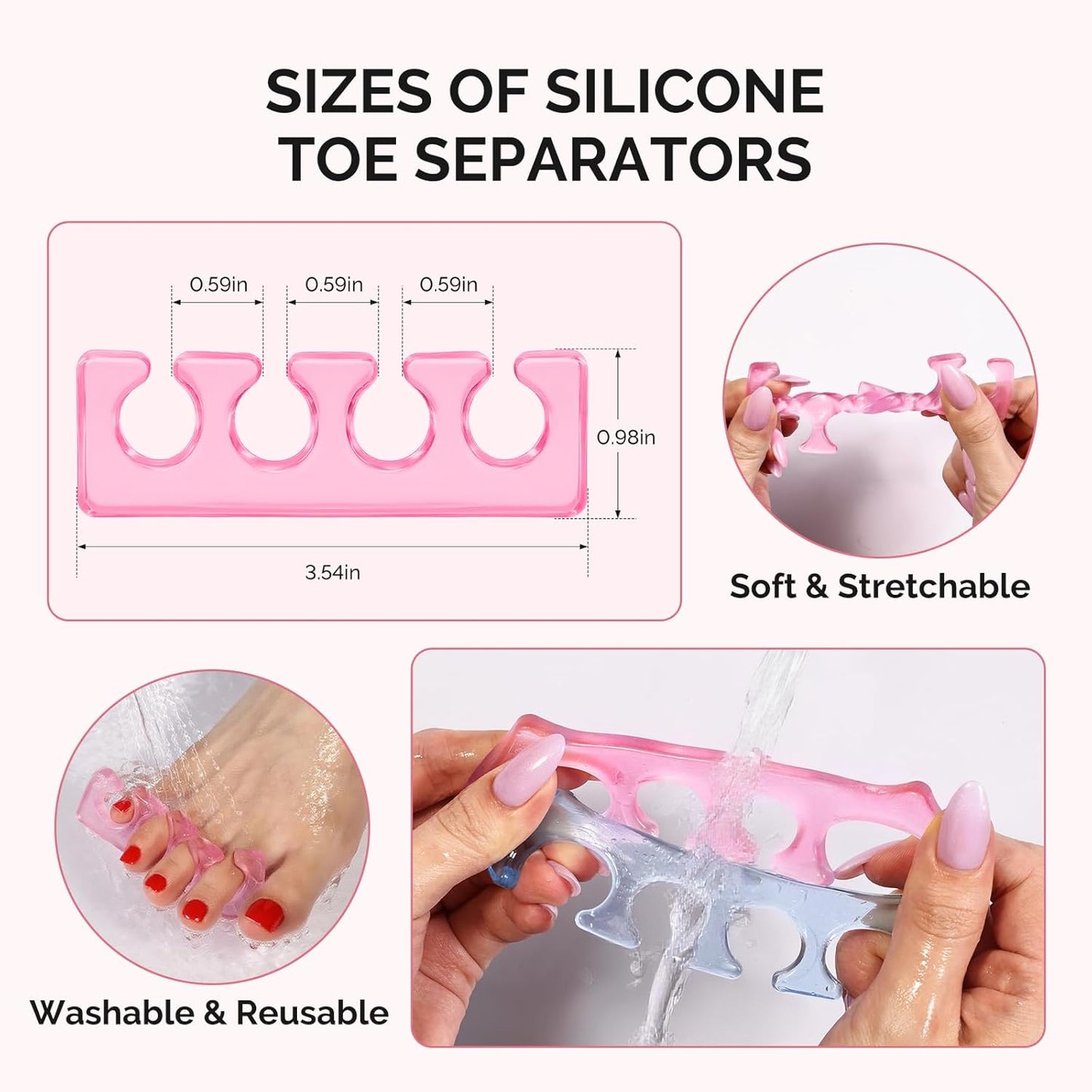 MelodySusie 6Pcs Toe Separators for Women Pedicure, Flexible Soft Silicone Toe Spacers Kit for Separating Fingers & Toes, Nail Polish and Grooming, Suitable for Home DIY Salon tools, Gifts for Women
