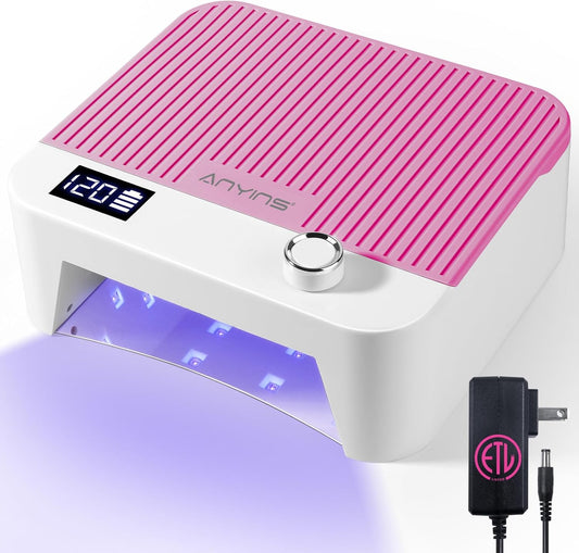UV Nail Lamp 120W, Professional UV LED Lamp for Gel Nails Long-Lasting 30Pcs Beads Cordless Gel Nail Light, Fast Curing Nail Dryer with Knob for Home Salon DIY Pink