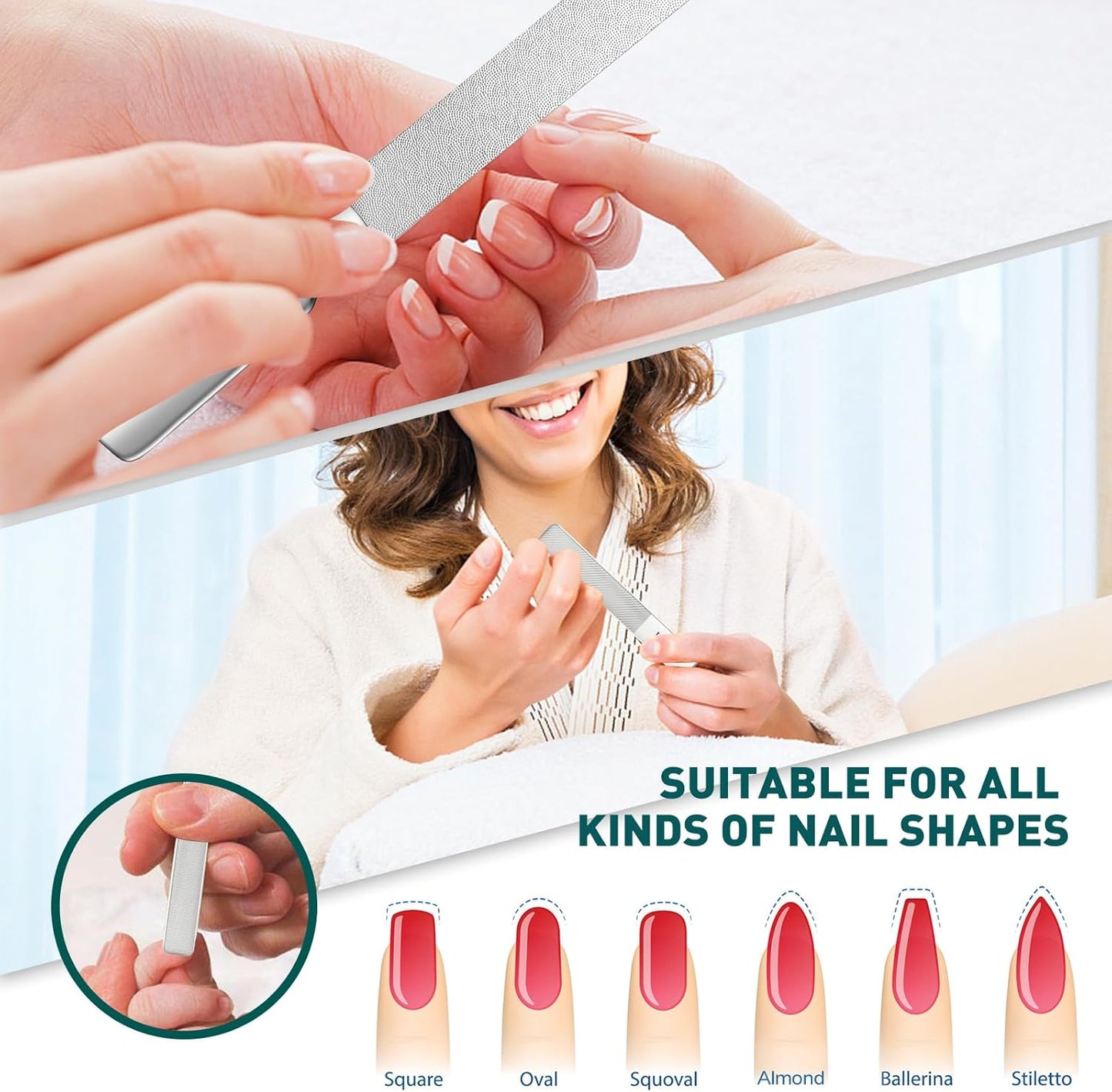 Glass Nail File - Stainless Steel with Anti-Slip Handle and Leather Case, Family or Travel Mini Nail File Suitable for Both Men and Women