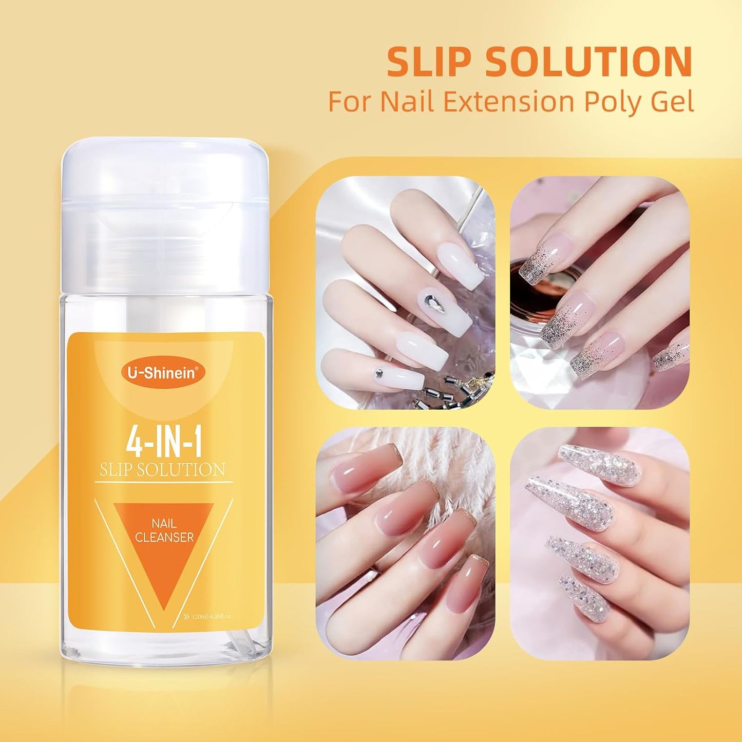 120ml Nail Slip Liquid, 4-in-1 Poly Nail Gel Slip Solution Poly Nail Extension Gel Liquid Slip Solution Builder Gel, Nail Cleaner Liquid Nail Polish Remover Nail Art Home DIY