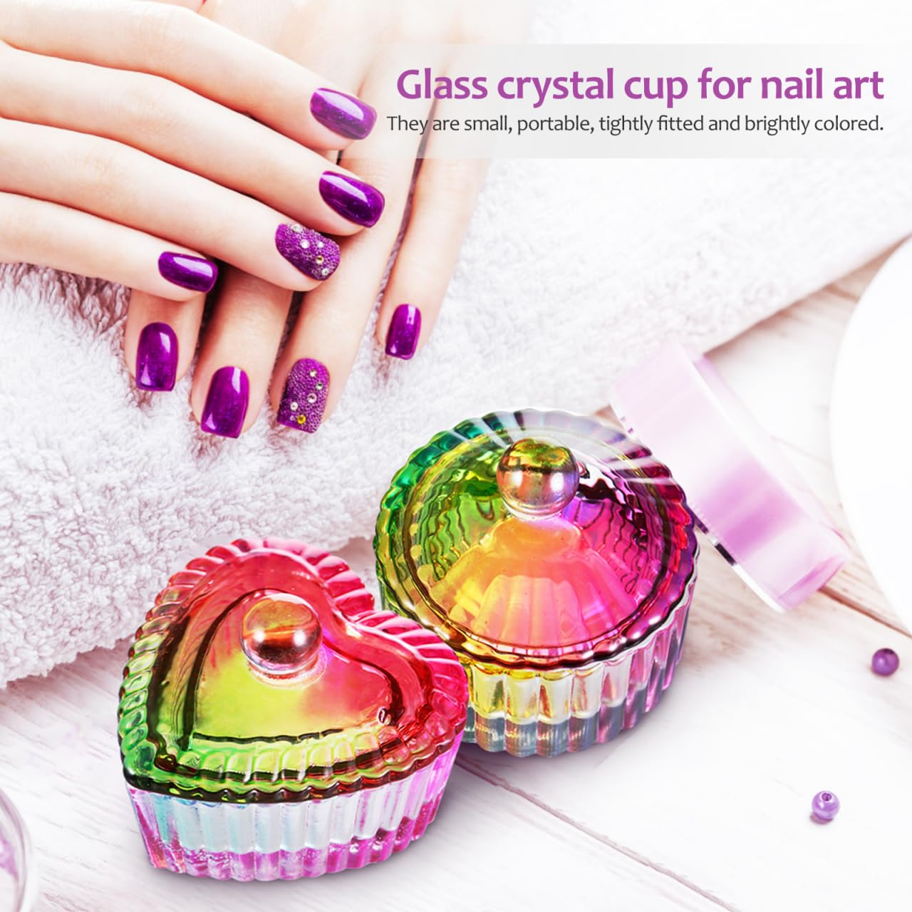 Dappen Dish Vibrant Color Round/Heart Shaped Dishes Set of 2 Glass Dish Bowls with Lids Nail Art Storage for Liquids Nail Tech must Haves