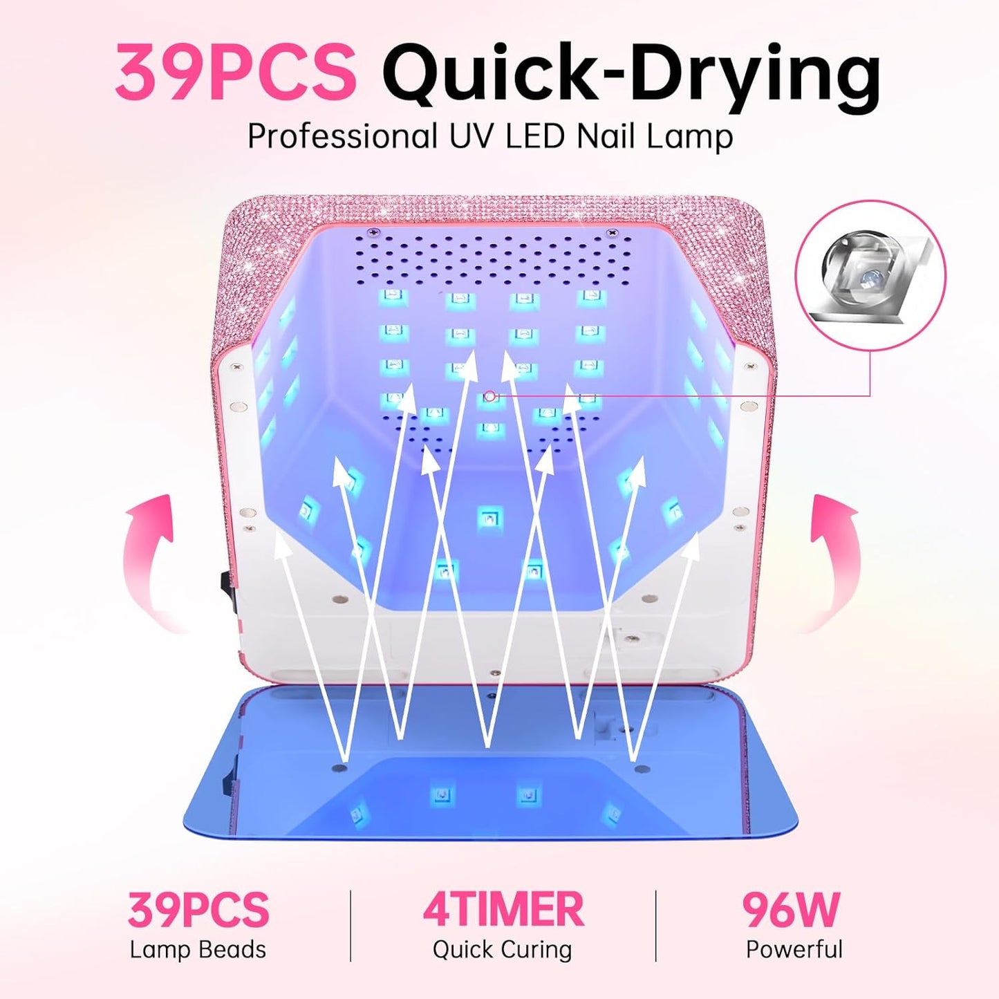 UV Light for Gel Nails, CHRISTINE SHELLY UV Nail Lamp, 96W Rechargeable Professional Diamond LED Nail Dryer with 4 Timer Setting, Touch Control&Auto Sensor, Fast Nail Light Curing Lamp for Salon&Home