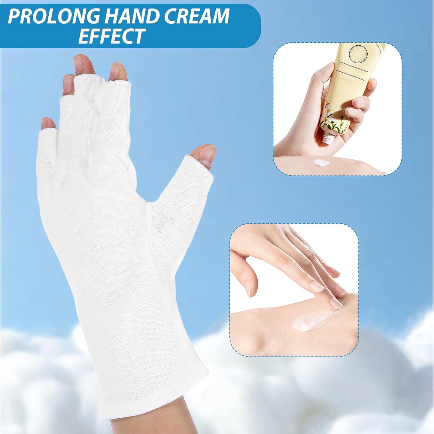 2Pairs White Fingerless Gloves for Women, Cotton Gloves for Dry Hands Sleeping, Fingerless Cotton Gloves Eczema for Sleeping, Overnight, Lotion & Spa Treatment, Moisturizing Night Glove