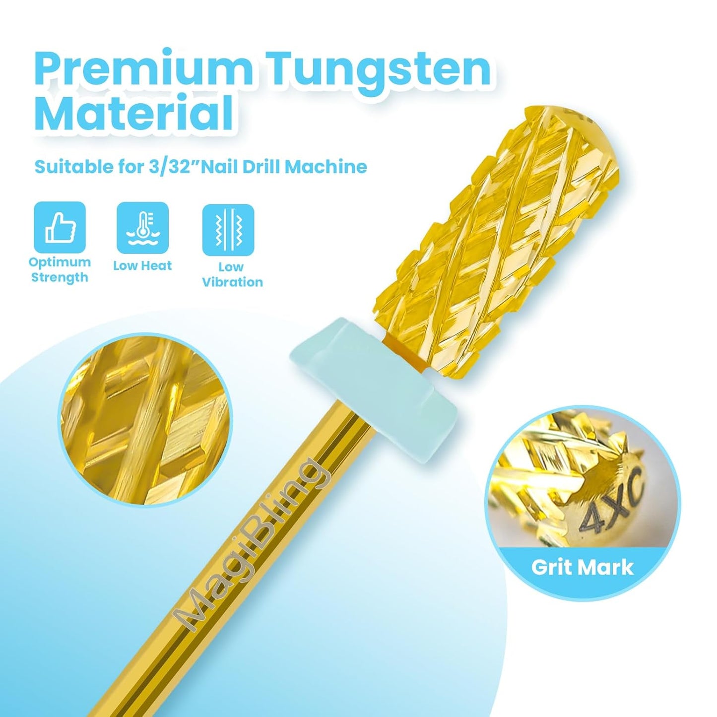 Small Barrel Nail Drill Bits Round Top, 3/32'' Safety Tungsten Carbide Bits, Two-way Rotation, Suitable for Manicure Pedicure Cuticle Gel Polishing, Technicians Bits, Grit: Quadruple Coarse