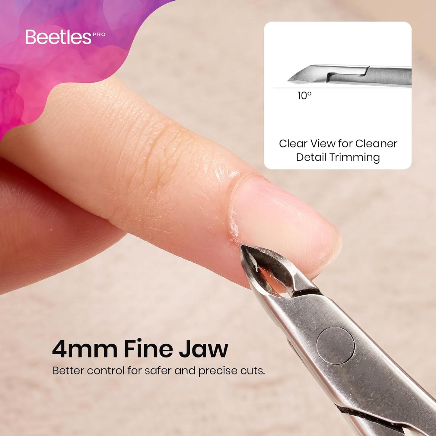 Beetles Pro 1-Pcs Cuticle Trimmer – Professional 4MM Blade Swan Neck Cuticle Nippers Stainless Steel Dead Skin Nails Nippers for Nail Care, Nail Art Prep – Salon Quality Manicure Tool