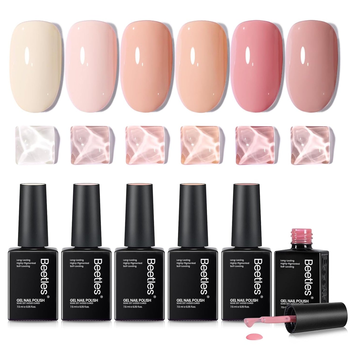 Beetle Nude Gel Nail Polish Set - 6 Colors Light Pink Nude gel polish colors Soak Off Gel Polish Kit Nail Art Manicure Salon Uv Led DIY at Home Vanilla Cloud Collection Gift for Women&Girls