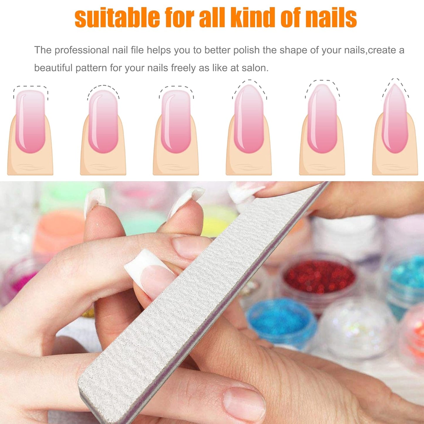 27pcs Double Sided Emery Board,100/180 Grit Nail Files for Acrylic Nails, Professional Nail File