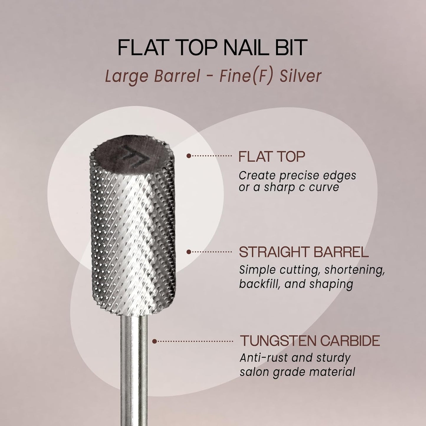 PANA Professional 3/32" Shank Size - Flat Top Large Barrel Silver Carbide Bit - Fine Grit - Nail Drill Bit for Dremel Machine