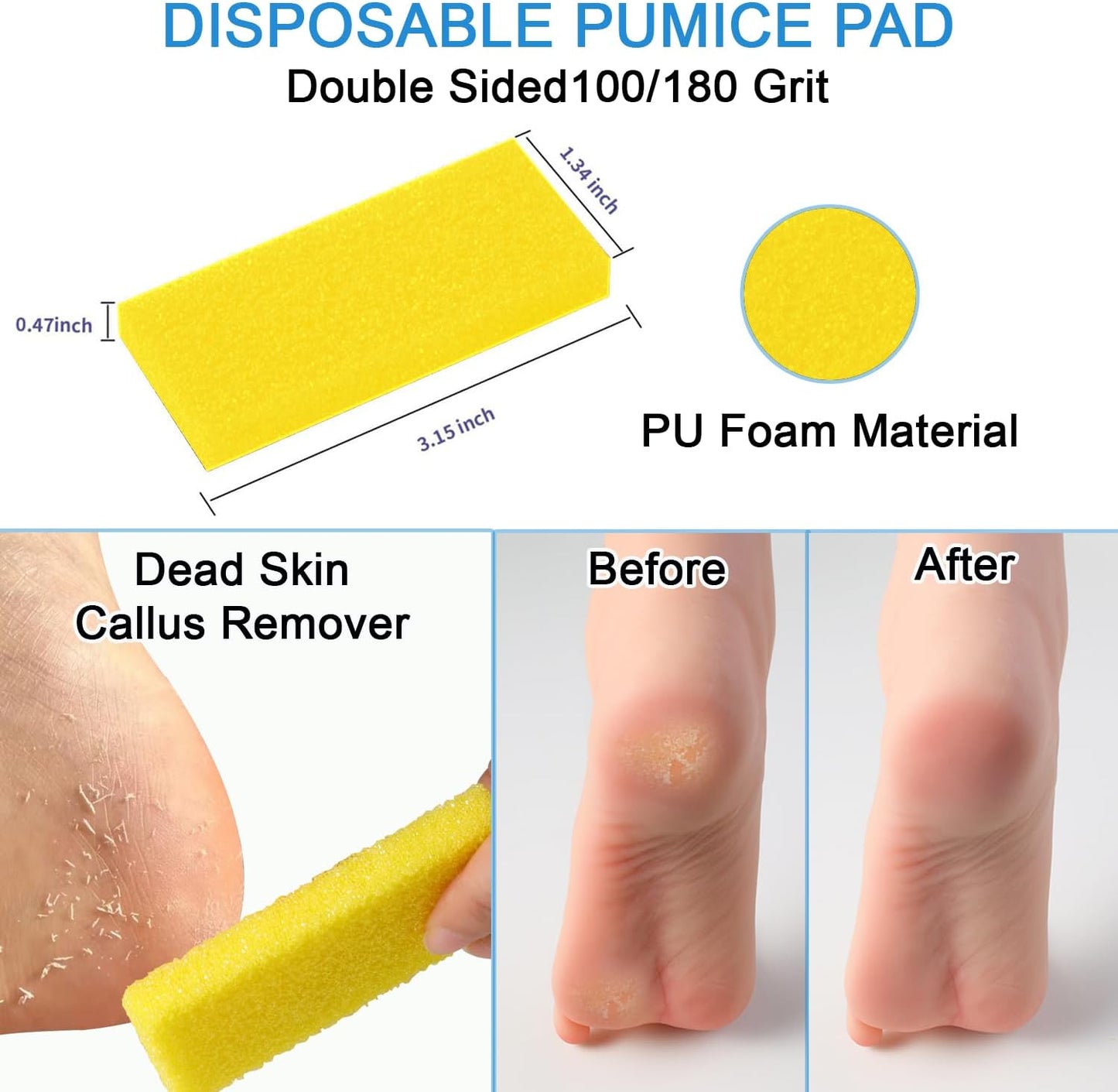 Disposable Pedicure Kit 5-in-1, 50 Counts: Nail Buffer (100/180 Grit), Pumice Pad, Nail File, Wood Stick & Toe Separators. Complete Pedicure Kit for Salon or Home Use