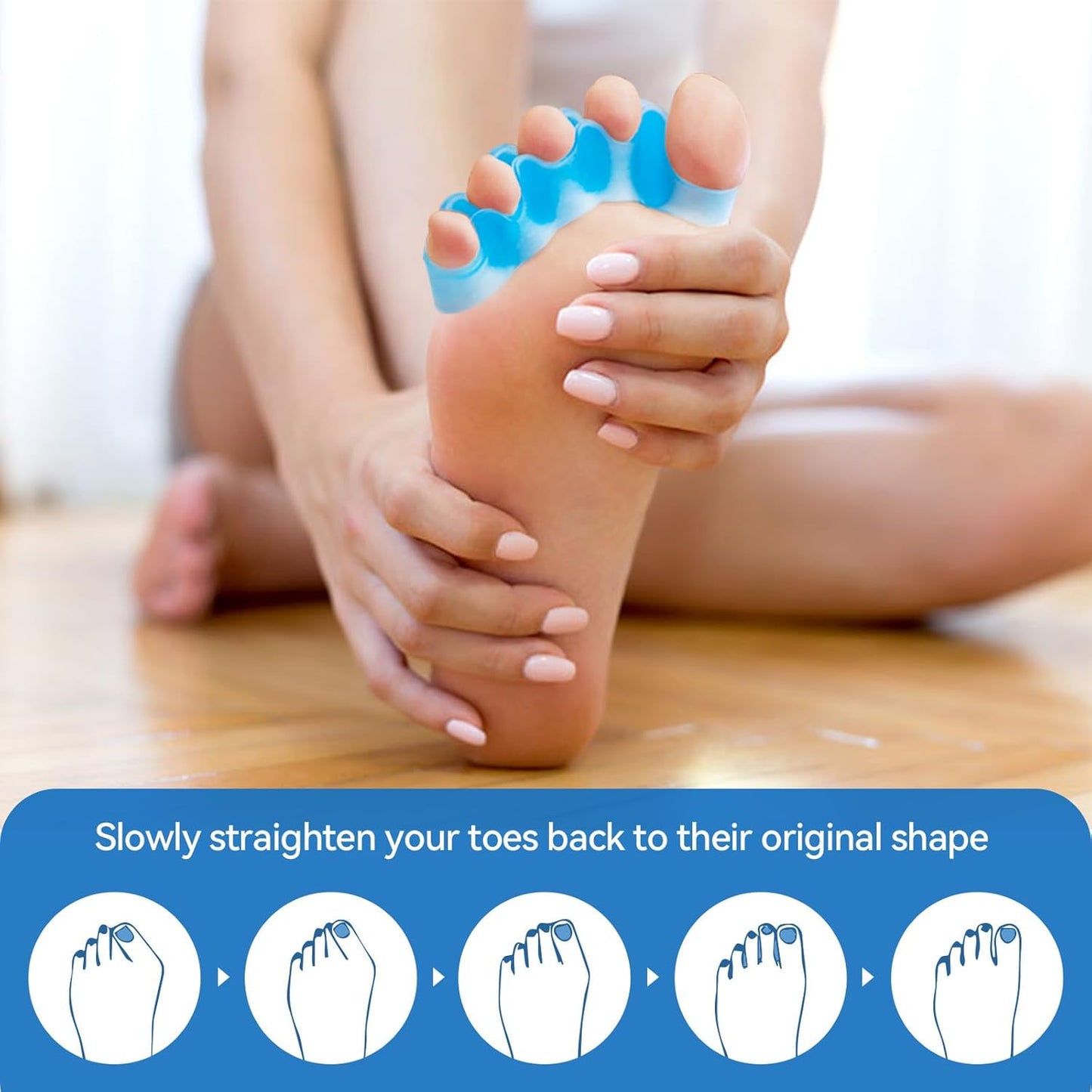 Sumiwish Toe Separators, 8 Pcs Toe Stretcher for Therapeutic Relief from Plantar Fasciitis, (Blue and Clear) Soft Gel Toe Spacers to Correct Bunions, Hammer Toes, Claw Toes -4 Pairs, Soft Material