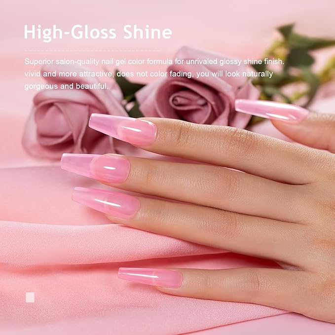 RARJSM Sheer Jelly Gel Polish Clear Pink Gel Nail Polish Transparent Light Pink Pastel Nude Nail GelPolish Varnish Curing Requires LED UV Translucent French Manicure Soak Off for Home Salon 1pcs 15ml