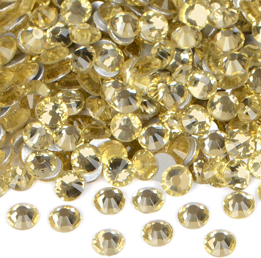 1440PCS Art Nail Rhinestones non Hotfix Glue Fix Round Crystals Glass Flatback for DIY Jewelry Making with one Picking Pen (ss12 1440pcs, Jonquil)