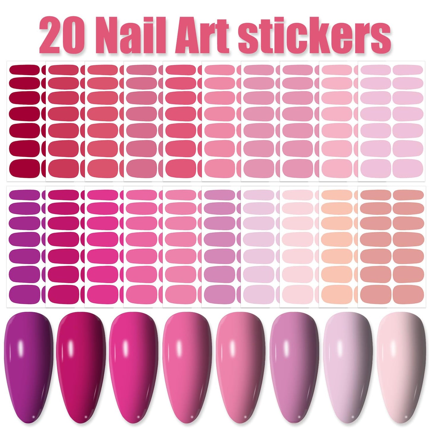 WOKOTO 20 Sheets 440 Pieces Toe Nail Polish Stickers Full Wraps for Women, Solid Nail Polish Strips for Toe Nails, Stick On Nails for Women Gel Nail Strips DIY Nail Art Stickers