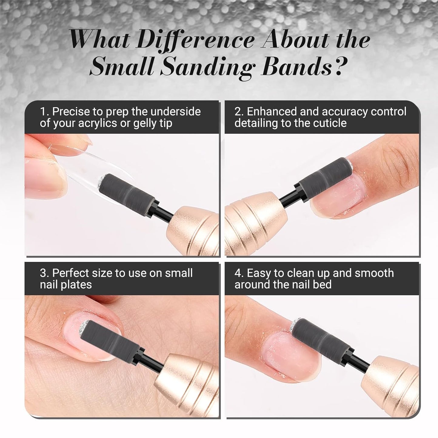 MelodySusie 50 Pcs Nail Drill Bits Small Sanding Bands with 3.1mm Mandrel Bit, 240 Extreme Fine Grit Nail File for Acrylic Nails Gel Manicures and Pedicure, Black