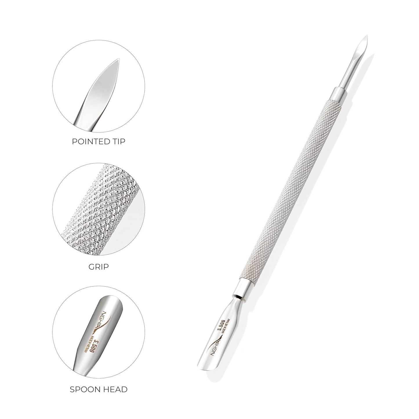 NGHIA Pusher - S-506 (Stainless Steel) | Double–Ended Nail Cleaner and Spoon Pusher | Premium Quality for Nail Care | Ergonomic Design | Suitable for Professional & Home Use